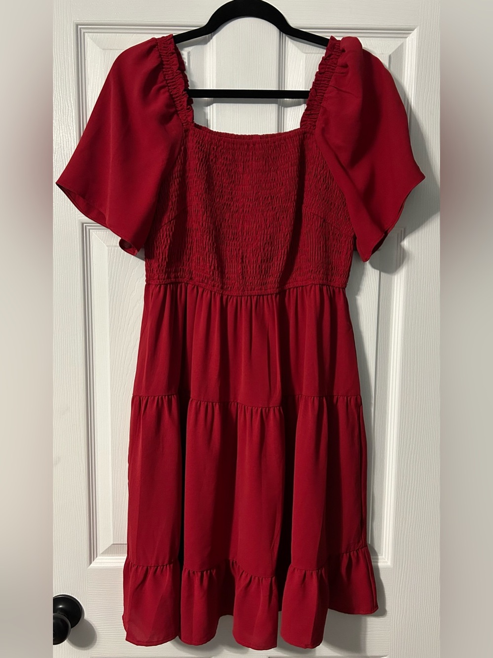 Red Smocked Tiered Mini Dress